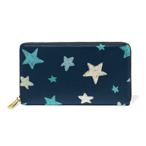 ISAOA Geldbörse aus strukturiertem Leder, mit Sternen, multifunktional, Reißverschluss, Clutch, großes Fassungsvermögen, Kartenhalter, 19 cm, Blau, #01, Einheitsgröße, modisch von ISAOA