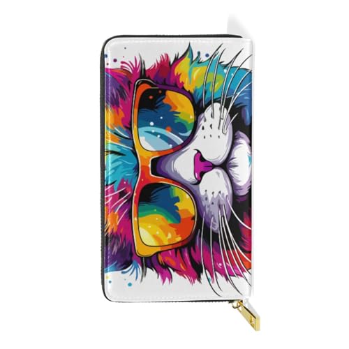 ISAOA Geldbörse mit Katzenmotiv und Sonnenbrille, multifunktional, mit Reißverschluss, großes Fassungsvermögen, Kartenhalter, 19 cm, #01, Einheitsgröße, modisch von ISAOA