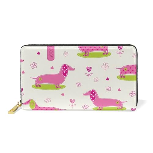 ISAOA Geldbörse mit niedlichem Dackel-Motiv, Leder, multifunktional, Reißverschluss, Clutch, großes Fassungsvermögen, Kartenhalter, 19 cm, #01, Einheitsgröße, modisch von ISAOA