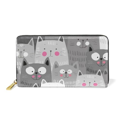 ISAOA Geldbörse mit niedlichem Katzenmotiv, Leder, multifunktional, Reißverschluss, Clutch, großes Fassungsvermögen, Kartenhalter, 19 cm, Schwarz, #01, Einheitsgröße, modisch von ISAOA