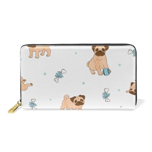 ISAOA Geldbörse mit niedlichem Mops-Motiv, Leder, multifunktional, mit Reißverschluss, Clutch, großes Fassungsvermögen, Kartenhalter, 19 cm, #01, Einheitsgröße, modisch von ISAOA