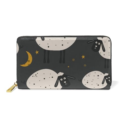 ISAOA Geldbörse mit niedlichem Schaf, Mond, Leder, multifunktional, mit Reißverschluss, Clutch, großes Fassungsvermögen, Kartenhalter, 19 cm, #01, Einheitsgröße, modisch von ISAOA