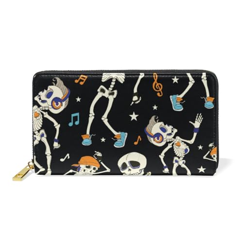 ISAOA Geldbörse mit tanzendem Skelett, Halloween, Leder, multifunktional, mit Reißverschluss, Clutch, großes Fassungsvermögen, Kartenhalter, 19 cm, #01, Einheitsgröße, modisch von ISAOA