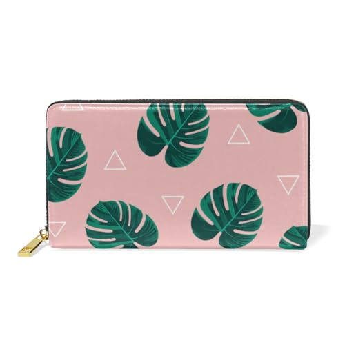 ISAOA Geldbörse mit tropischem Palmblatt, Boho-Leder, multifunktional, Reißverschluss, Clutch, großes Fassungsvermögen, Kartenhalter, 19 cm, #01, Einheitsgröße, modisch von ISAOA