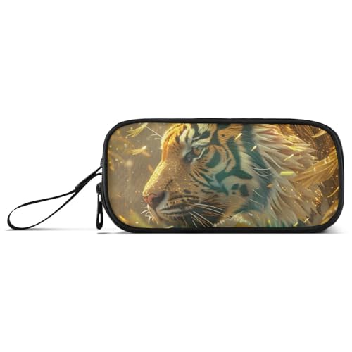 ISAOA Gold Tiger Federmäppchen mit großem Fassungsvermögen, 3 Fächer, tragbar, große Aufbewahrung, Federmäppchen für Teenager, Jungen, Mädchen, Erwachsene, Studenten, Goldener Tiger, Einheitsgröße von ISAOA