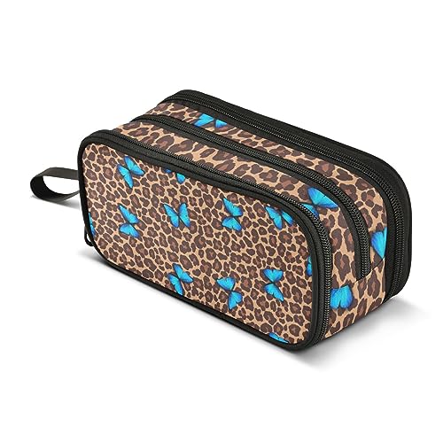 ISAOA Große Kapazität Bleistift Fällen Blau Schmetterling Leopard Gepard Print Pouch Tasche Große Stift Tasche Schreibwaren Tasche, #190, Einheitsgröße, Taschen-Organizer von ISAOA