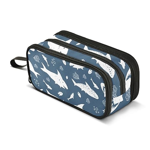 ISAOA Große Kapazität Bleistift Fällen Blau und Weiß Nette Hai Stift Skizze Reihen Beutel Große Stift Tasche Schreibwaren Tasche, #300, Einheitsgröße, Taschen-Organizer von ISAOA