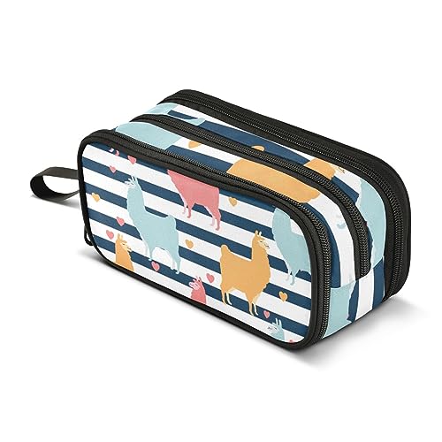 ISAOA Große Kapazität Bleistift Fällen Lama Alpaka Liebe Herz Blau Gestreifte Beutel Tasche Große Stift Tasche Schreibwaren Tasche, #77, Einheitsgröße, Taschen-Organizer von ISAOA