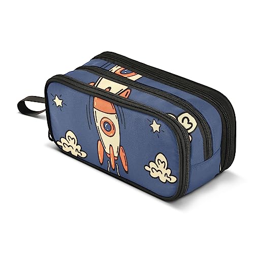 ISAOA Große Kapazität Federmäppchen (Cartoon Rakete Stern Mond) Beutel Tasche Große Stifttasche Schreibwaren Tasche für Mädchen Jungen Erwachsene Studenten, #5, Einheitsgröße, Taschen-Organizer von ISAOA