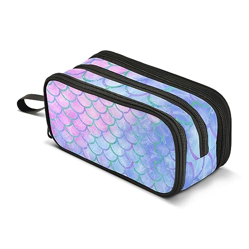 ISAOA Große Kapazität Federmäppchen Blau-Rosa Meerjungfrau Schuppen Regenbogen Fisch Tale Pouch Tasche Große Stift Tasche Schreibwaren Tasche, #380, Einheitsgröße, Taschen-Organizer von ISAOA