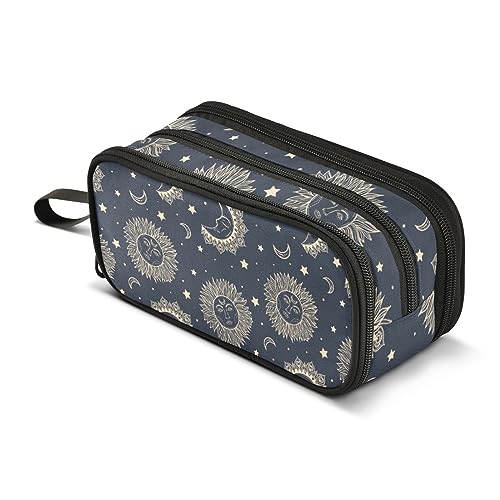 ISAOA Große Kapazität Federmäppchen Boho Vintage Sonne Mond und Stern Beutel Tasche Große Stifttasche Schreibwaren Tasche für Mädchen Jungen Erwachsene Studenten, #2, Einheitsgröße, Taschen-Organizer von ISAOA