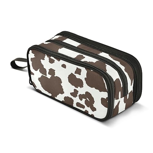 ISAOA Große Kapazität Federmäppchen Braun Kuh Druck Beutel Tasche Große Stifttasche Schreibwaren Tasche für Mädchen Jungen Erwachsene Studenten, #239, Einheitsgröße, Taschen-Organizer von ISAOA