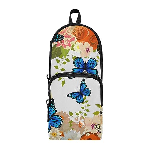 ISAOA Große Kapazität Federmäppchen Bunte Blumen und Schmetterlinge Beutel Tasche Große Stifttasche Schreibwaren Tasche für Mädchen Jungen Erwachsene Studenten, #12, Einheitsgröße, Schulranzen-Set von ISAOA