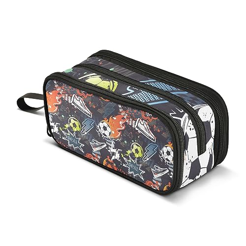 ISAOA Große Kapazität Federmäppchen Bunte Grunge Graffiti Sport Fußball Turnschuhe Lightning Feuer Muster Tasche Große Stifttasche Schreibwaren Tasche für Mädchen Jungen Erwachsene Studenten, #4, von ISAOA