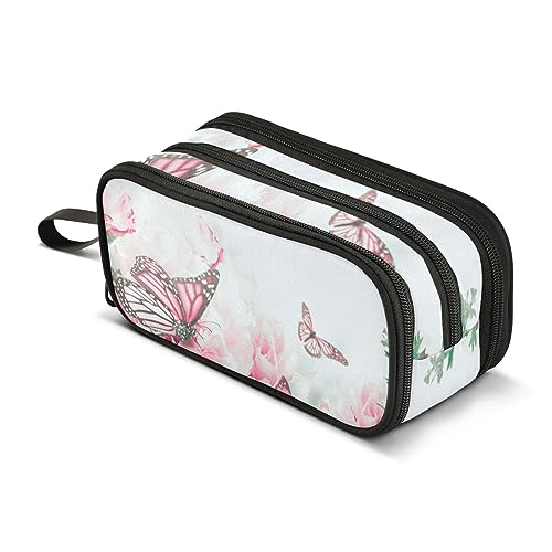 ISAOA Große Kapazität Federmäppchen Floral Hintergrund von Rosen und Schmetterling Wildblumen Beutel Tasche Große Stift Tasche Schreibwaren Tasche, #157, Einheitsgröße, Taschen-Organizer von ISAOA