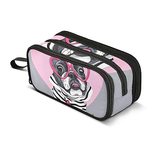 ISAOA Große Kapazität Federmäppchen Französische Bulldogge Rosa Herz Brillentasche Tasche Große Stifttasche Schreibwaren Tasche für Mädchen Jungen Erwachsene Studenten, #5, Einheitsgröße, von ISAOA