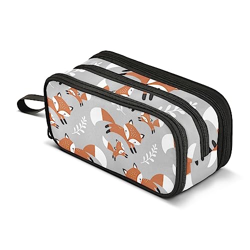 ISAOA Große Kapazität Federmäppchen Fuchs Wald Tier Grau Print Pouch Tasche Große Stifttasche Schreibwaren Tasche für Mädchen Jungen Erwachsene Studenten, #10, Einheitsgröße, Taschen-Organizer von ISAOA