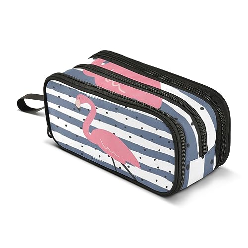 ISAOA Große Kapazität Federmäppchen Niedlich Rosa Flamingo W/Streifen & Polka Dot Pouch Bag Große Stifttasche Schreibwaren Tasche, #56, Einheitsgröße, Taschen-Organizer von ISAOA