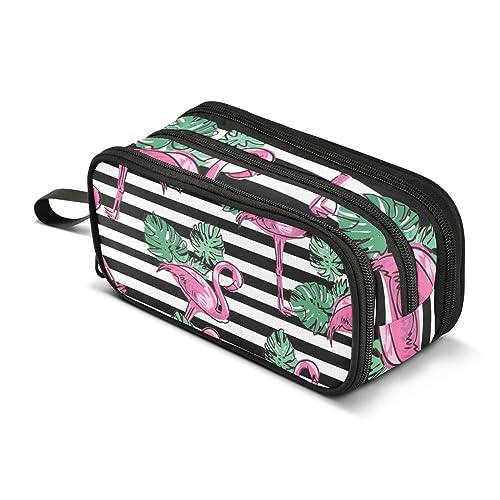 ISAOA Große Kapazität Federmäppchen Rosa Flamingo Schwarz Weiß Streifen Beutel Tasche Große Stifttasche Schreibwaren Tasche für Mädchen Jungen Erwachsene Studenten, #65, Einheitsgröße, von ISAOA