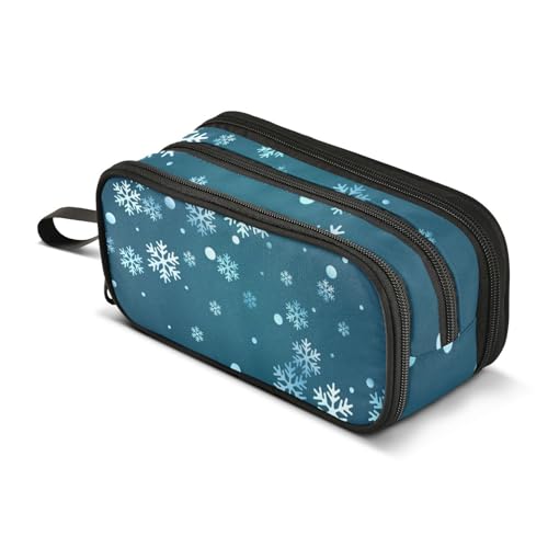 ISAOA Große Kapazität Federmäppchen Schneeflocke Blau Beutel Tasche Große Stifttasche Schreibwaren Tasche für Mädchen Jungen Erwachsene Studenten, Weihnachten 3, Einheitsgröße, Taschen-Organizer von ISAOA