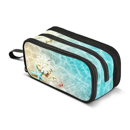 ISAOA Große Kapazität Federmäppchen Seestern Koralle und Muschel auf dem Sommer Strand Beutel Tasche Große Stift Tasche Schreibwaren Tasche, #342, Einheitsgröße, Taschen-Organizer von ISAOA