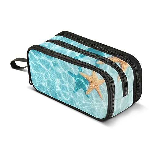 ISAOA Große Kapazität Federmäppchen Seestern auf dem Sommer Strand Meer Wasser Beutel Tasche Große Stift Tasche Schreibwaren Tasche, #386, Einheitsgröße, Taschen-Organizer von ISAOA