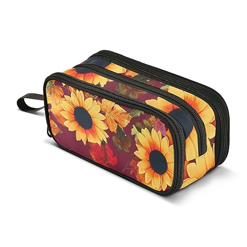 ISAOA Große Kapazität Federmäppchen Sonnenblume Blume Herbst Blätter Beutel Tasche Große Stifttasche Schreibwaren Tasche für Mädchen Jungen Erwachsene Studenten, #6, Einheitsgröße, Taschen-Organizer von ISAOA