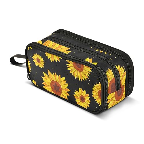 ISAOA Große Kapazität Federmäppchen Sonnenblumen auf schwarzem Hintergrund Beutel Tasche Große Stifttasche Schreibwaren Tasche für Mädchen Jungen Erwachsene Studenten, #10, Einheitsgröße, von ISAOA