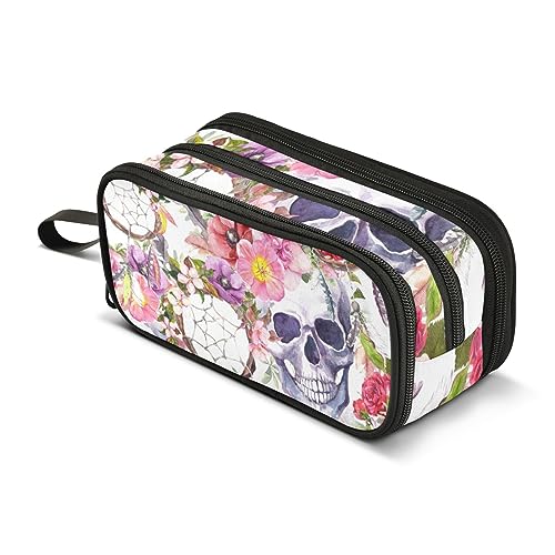 ISAOA Große Kapazität Federmäppchen Traumfänger Schädel Blumen in Bohemian Boho Beutel Tasche Große Stifttasche Schreibwaren Tasche, #139, Einheitsgröße, Taschen-Organizer von ISAOA