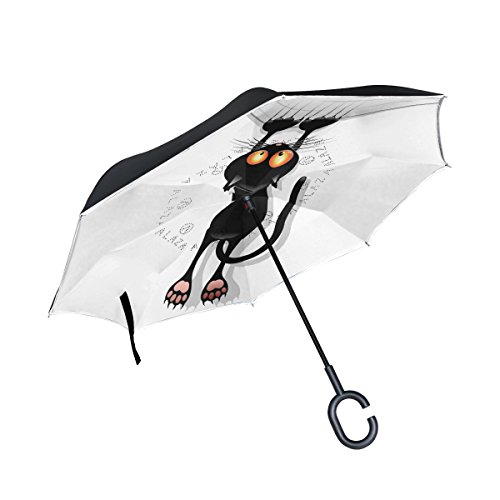 ISAOA Gro?er Regenschirm, umgekehrter Regenschirm, Winddicht, doppellagige Konstruktion, umgekehrt, Faltbarer Regenschirm f¨¹r Autoregen im Freien, C-f?rmiger Griff, Katzen-Cartoon-Regenschirm von ISAOA