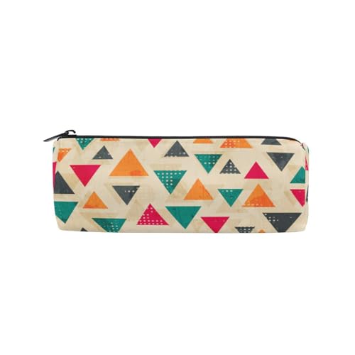 ISAOA Großes, rundes Federmäppchen, Make-up-Tasche, Reißverschluss, Stifteetui für den täglichen Gebrauch, Schule, Uni, Arbeit und Büro, Vintage-farbiges Dreiecksmuster mit Grunge, #01, Einheitsgröße, von ISAOA