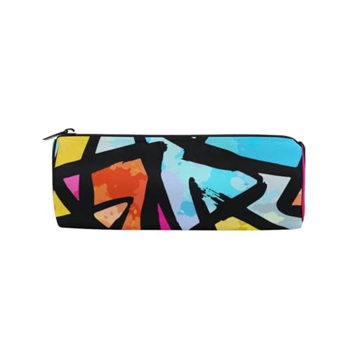 ISAOA Großes, rundes Federmäppchen, Make-up-Tasche, Reißverschluss, Stiftehalter für den täglichen Gebrauch, Schule, Uni, Arbeit und Büro, abstrakte geometrische Objekte, Graffiti-Grunge, #01, von ISAOA