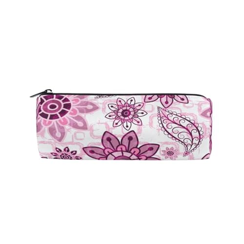 ISAOA Großes rundes Federmäppchen, Make-up-Tasche, Reißverschluss, Stifteetui für den täglichen Gebrauch, Schule, Uni, Arbeit und Büro, Blumenmuster, rosa Grunge, nahtloses Muster, #01, Einheitsgröße, von ISAOA