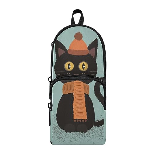 ISAOA Hello Fall Niedliche pelzige Katze im Schal, großes Federmäppchen, Stiftehalter, Schreibwaren-Organizer für Schule, Kinder, Teenager, Mädchen, Jungen, #6, Einheitsgröße, Schulranzen-Set von ISAOA