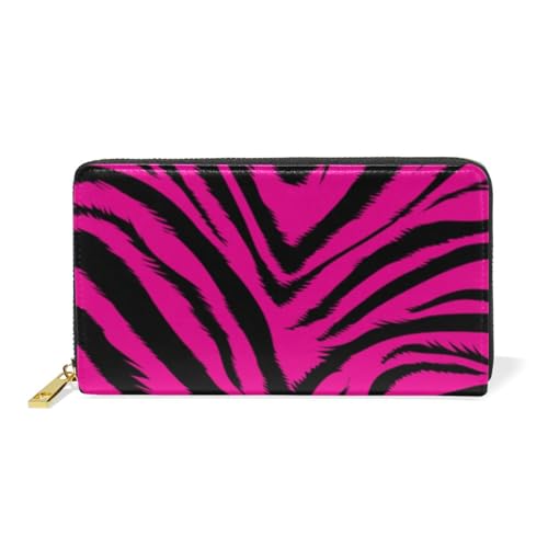 ISAOA Hipster Geldbörse aus Zebrafell-Leder, multifunktional, mit Reißverschluss, Clutch, großes Fassungsvermögen, 19 cm, Rosa / Schwarz, #01, Einheitsgröße, modisch von ISAOA