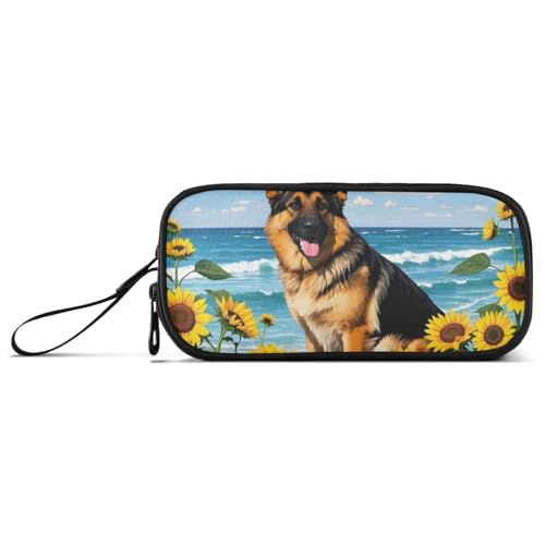 ISAOA Husky Federmäppchen mit Sonnenblumen-Motiv, großes Fassungsvermögen, 3 Fächer, Federmäppchen, tragbar, große Aufbewahrung, Federmäppchen für Teenager, Jungen, Mädchen, Erwachsene, Studenten von ISAOA