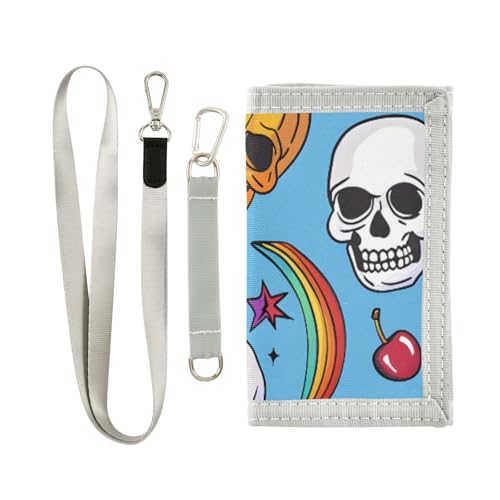 ISAOA Kinder-Geldbörse mit Cartoon-Totenköpfen und Kirschen, dreifach gefaltete Geldbörse mit Münzfach mit Reißverschluss und Kartenhaltern, Neuheit Geldbörse für Kindergeburtstagsgeschenke von ISAOA