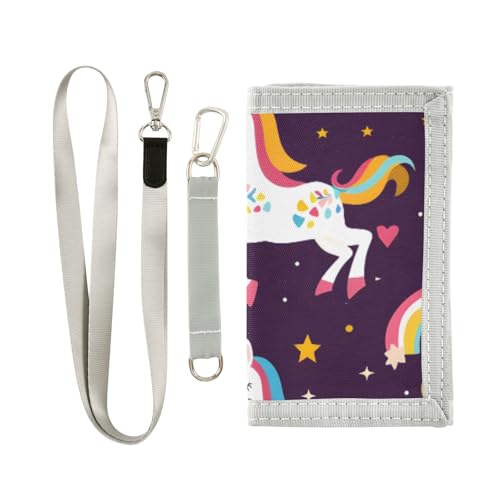 ISAOA Kinder-Geldbörse mit Einhorn-Motiv und Regenbogen-Muster, dreifach gefaltete Geldbörse mit Münzfach mit Reißverschluss und Kartenhaltern, Neuheit Geldbörse für Kindergeburtstagsgeschenke von ISAOA