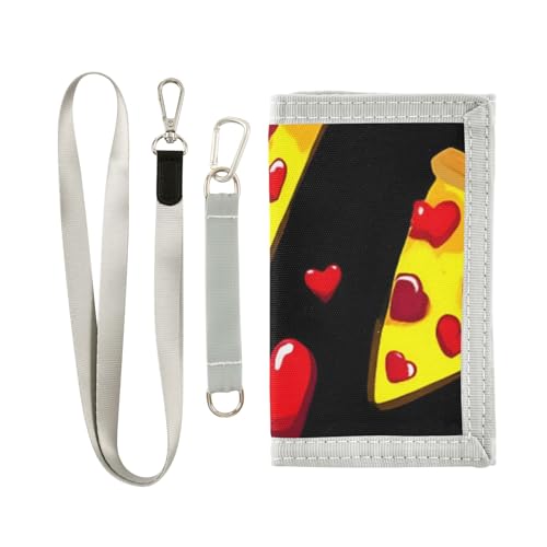 ISAOA Kinder-Geldbörse mit Herzmuster, dreifach gefaltet, mit Münzfach mit Reißverschluss und Kartenfächern, Pizza-Rot von ISAOA