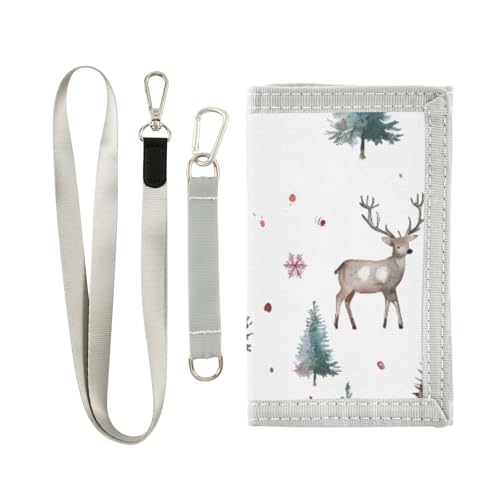 ISAOA Kinder-Geldbörse mit Weihnachtsmotiv und Hirschschneeflocken und Baum, dreifach gefaltete Geldbörse mit Münzfach mit Reißverschluss und Kartenhaltern, Neuheit Geldbörse für von ISAOA