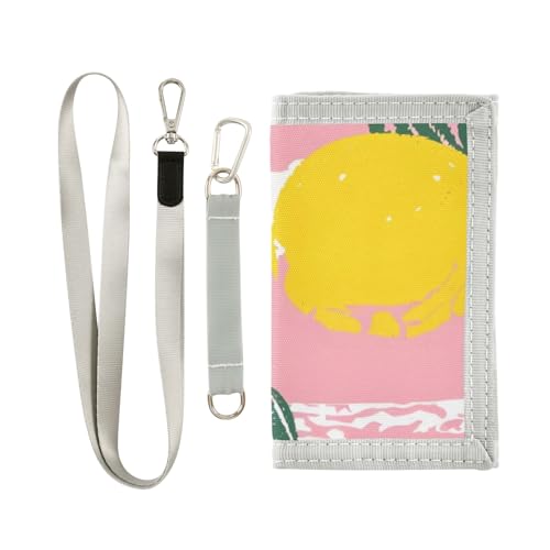 ISAOA Kinder-Geldbörse mit Zitronenblättern auf rosa gestreiftem Hintergrund, dreifach gefaltete Geldbörse mit Münzfach mit Reißverschluss und Kartenhaltern, Neuheit Geldbörse für von ISAOA