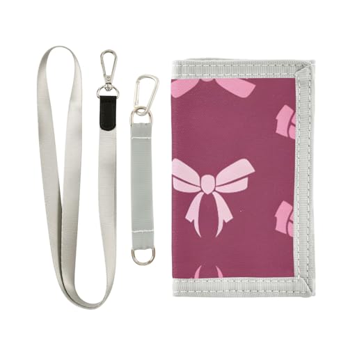 ISAOA Kinder-Geldbörse mit rosa Schleifen-Design, dreifach gefaltet, mit Münzfach mit Reißverschluss und Kartenfächern, Neuheit Geldbörse für Kindergeburtstage von ISAOA