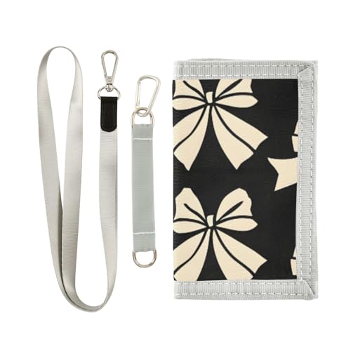 ISAOA Kinder-Geldbörse mit weißer Schleife und schwarzem Hintergrund, dreifach gefaltete Geldbörse mit Münzfach mit Reißverschluss und Kartenhaltern, Neuheit Geldbörse für Kindergeburtstagsgeschenke von ISAOA