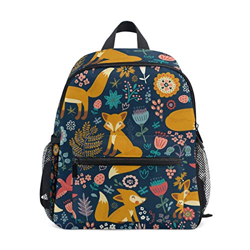 ISAOA Kinder-Rucksack, Kindergarten-Tasche, Zoo, niedlicher Feuerfuchs, Blumenmuster, dunkelblau, Kinderrucksack, Kleinkind, Schule, Tagesrucksack für Vorschule, Kindergarten, Schule, Reisen, Farbe3, von ISAOA