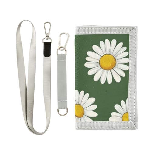 ISAOA Kindergeldbörse mit Gänseblümchen auf grünem Hintergrund, dreifach gefaltete Geldbörse mit Münzfach mit Reißverschluss und Kartenfächern, Neuheit Geldbörse für Kindergeburtstagsgeschenke von ISAOA