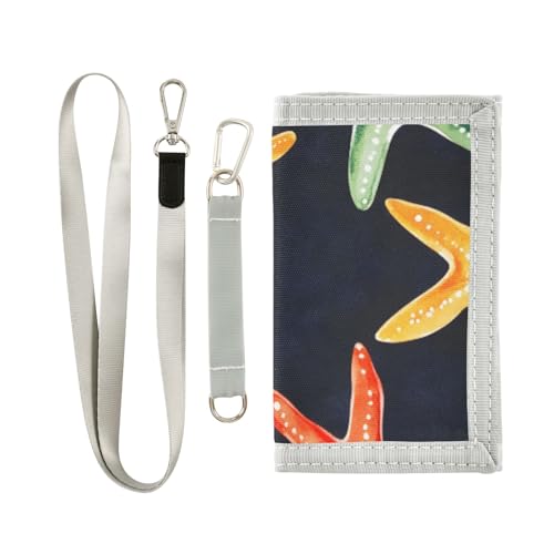 ISAOA Kindergeldbörse mit Seestern-Motiv, dunkelblauer Hintergrund, dreifach gefaltete Geldbörse mit Münzfach mit Reißverschluss und Kartenhaltern, Neuheit Geldbörse für Kindergeburtstagsgeschenke von ISAOA