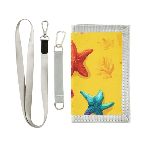 ISAOA Kindergeldbörse mit Seestern-gelbem Hintergrund, dreifach gefaltete Geldbörse mit Münzfach mit Reißverschluss und Kartenhaltern, Neuheit Geldbörse für Kindergeburtstagsgeschenke von ISAOA