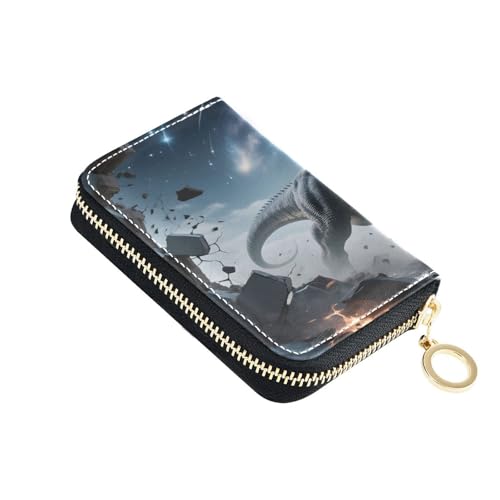 ISAOA Kreditkartenetui aus Leder, Reißverschluss, Kartenetui, Visitenkartenetui, Dinosaurier-Sternspur, Wand, für Damen und Herren von ISAOA