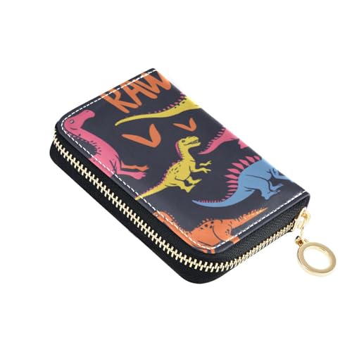 ISAOA Kreditkartenetui aus Leder, mit Reißverschluss, Kartenetui, Visitenkartenetui, rosa blauer Dinosaurier, für Damen und Herren von ISAOA
