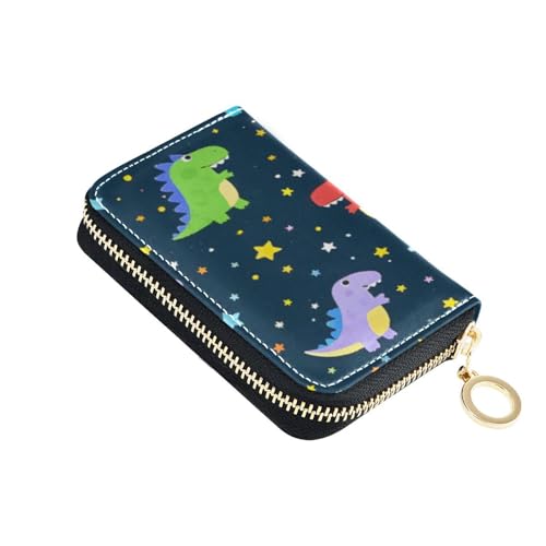 ISAOA Kreditkartenetui aus Leder, mit Reißverschluss, Kartenetui, Visitenkartenetui, violett, rot, Dinosaurier-Sterne, für Damen und Herren, multi von ISAOA